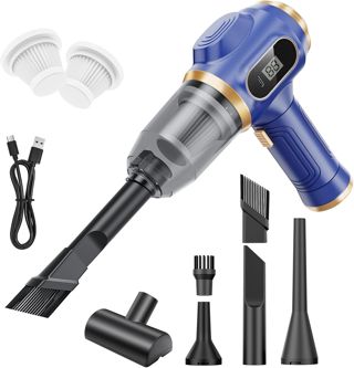 Tragbarer Auto Staubsauger Kabellos, Mini Handstaubsauger Wiederaufladbar mit LCD-Display und Mehrere Düsen, Hochleistungs-Handstaubsauger für Auto, Haus, Büro, Sofa, Tierhaare, Tastatur