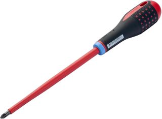 Bahco Ergo VDE Isolierter Pozi-Schraubendreher PZ2 x 100 mm, Klinge aus legiertem Stahl und für Arbeiten an Live-Geräten bis 1000 V