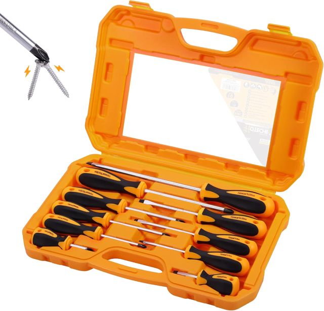 Hoteche Schraubendreher Set 10-tlg. Magnetischer Schraubenzieher Satz aus Chrom-Vanadium-Stahl mit Soft Grip Griff für Auto- und Möbelreparatur