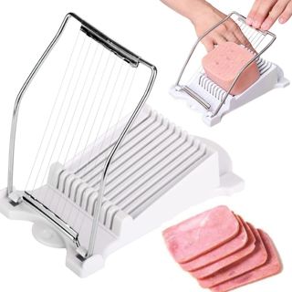 Luncheon Meat Slicing Tool Schinkenschneidewerkzeug Eierschneider Luncheon Fleischschneider,für Schinken, Fleisch, Ei, Erdbeere, Weiches Obst, Kann in 10 Scheiben Geschnitten Werden, Weiß