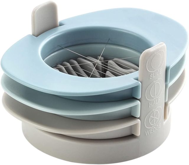 SHOWERORO Kreativer Eierschneider Aus Edelstahl Multifunktionaler 3-in-1 Eierteiler Und Eiertrenner Stabiler Küchenhelfer Für Obst Und Gemüse Stapelbar Blau