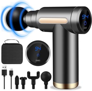 AQXONG Mini Muskelmassagepistole, Tragbares Elektrisches Massagegerät mit LCD Display, Ultraleise Massagepistole 45DB, 6 Geschwindigkeiten, 4 Massageköpfe, Wiederaufladbare Massagepistole