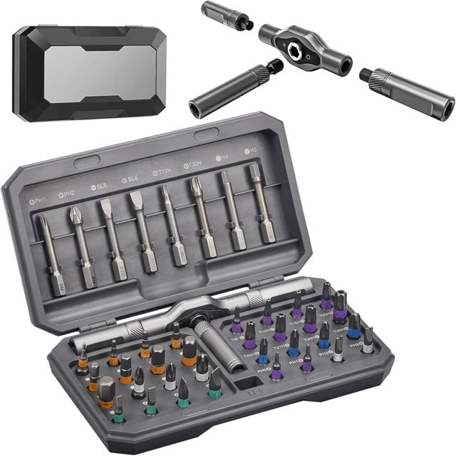 42-in-1 Magnetisches Schraubendreher Set - Mini Ratschenschraubendreher mit S2 Stahl Bits, Magnet Bit Set Abnehmbar Ratschengriff, Präzisions Reparatur Werkzeug für Computer Brillen Fahrrad Uhren