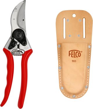 FELCO 2-teilig: Bypass-Gartenschere 2 + Leder-Gürteltasche 910, Rechtshänder, Große Hand, 25mm, Made in Switzerland