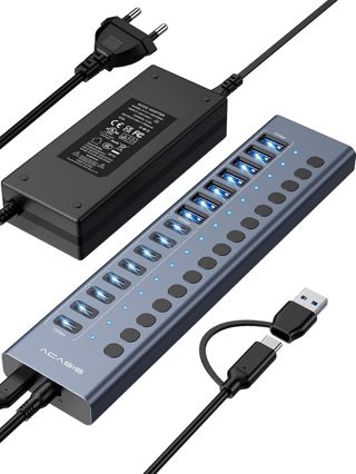 ACASIS HB16PRO 16-Port USB 3.2 Hub, 10Gbps, 96W Netzteil, Blau