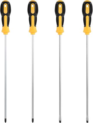 4 Stück Schraubendreher Lang Set, 41,5 cm Schwarz Gelber Griff Schraubendreher, 2 Flachschraubendreher Lang, 2 Kreuzschraubendreher Lang,Kohlenstoffstahl, für Professionelle Reparaturen