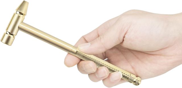 Hammerschlägel, 6-in-1 Miniatur Kupfer Werkzeug mit Edelstahlgriff, inklusive 4 Schraubendreher, leicht und kompakt, Gold