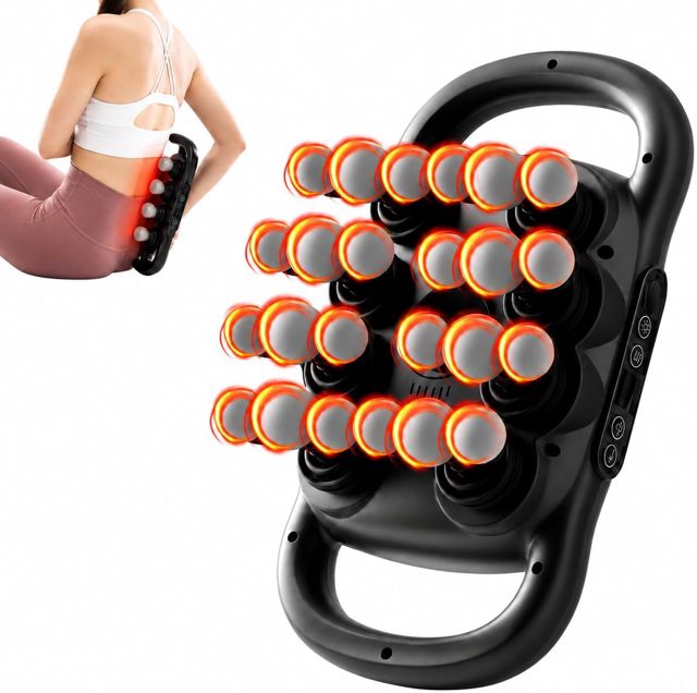 Massagepistole mit 24 Köpfen, Tiefengewebsmassagegerät mit 9 Modi & 9 Geschwindigkeiten, Rotlichttherapie für Muskelentspannung, Rücken-, Nacken- & Ganzkörperentspannung