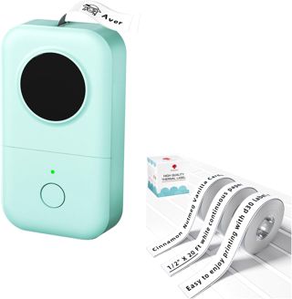 Phomemo D30 Etikettendrucker, Bluetooth Etikettiergerät für Büro, Schule, Zuhause, Küche, mit 3 Rollen Endlosetikettenpapier (15mm × 6m) und 1 Rolle weißen Etiketten(12mm × 40mm)