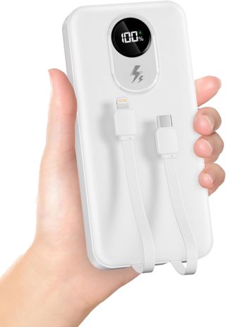 30000mAh Power Bank mit integriertem Kabel: Externer Akku mit 22,5 W Schnellladung und großer Kapazität, mit LED-Taschenlampe und 4 Ausgängen und 2Eingängen MP3 Player 5.3 & Lautsprecher