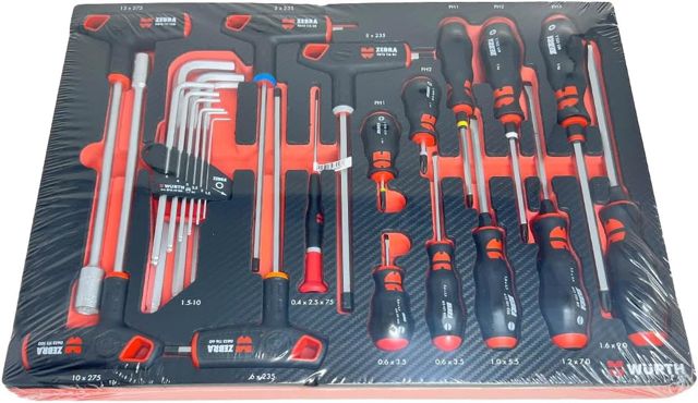 Würth Zebra System Schraubendreher Satz 25 Teile in Schaumeinlage Set mit PH, Schlitz, Innensechskant, Außensechskant, Quergriff für Werkstattwagen ORSY 8.4.1 0965905940