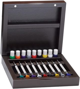 Schraubendreher-Satz, 9 Stück, mehrfarbig, in Holzbox, 0,60-2,00 mm, 35-40 HRC