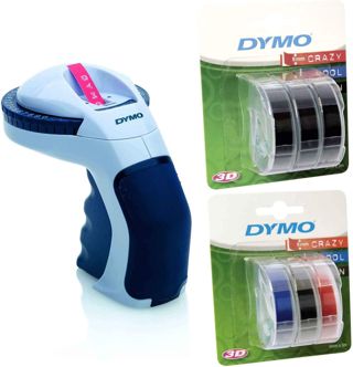 Dymo Omega Etikettenprägegerät für den Heimbedarf (Omega + 6er Etikettierband schwarz + bunt)