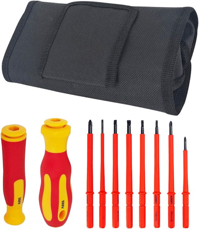 Isoliertes Elektriker-Schraubendreher-Set, Schraubendreher-Set für Heimwerker- und Reparaturarbeiten, Werkzeug mit 8 Spitzen und Rolltasche