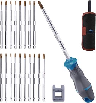 Tilswall Schraubendreher Set, 18-in-1 Schraubenzieher Set Einschließlich 3x Schlitz, 4x Kreuzschlitz, 3x Sechskant, 5x Torx-Bits usw., Magnetisch Bit Set mit Aufbewahrungstasche und Schlüsselband