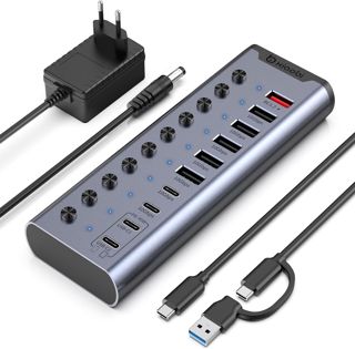 Aktiver USB-Hub mit individuellen Schaltern und 24V/3A-Netzteil(Grau)