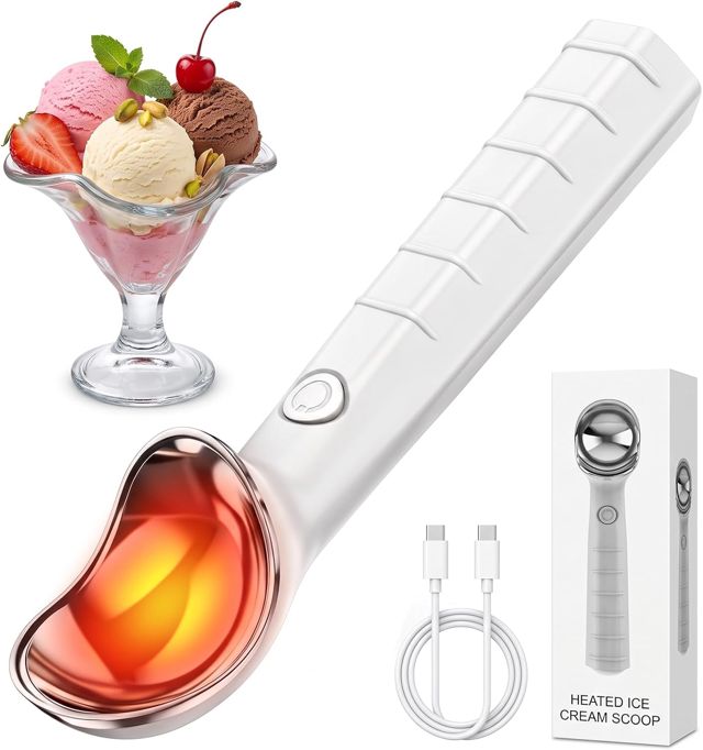 GAESHOW Beheizter Eisportionierer, Elektrisch Wärmender Eislöffel Portionierer mit LED-Display, Erhitzt auf 45/70 °C für hartes Eis, Gelato oder Gefrorenen Joghurt, Einfach für Senioren (Schwarz)