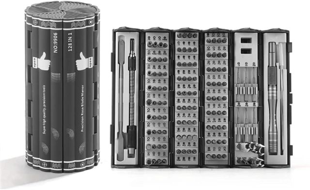 Präzisions-Schraubendreher-Set, Zylinder-Organisationskoffer, 128-teilig, S2-Stahllegierung, HRC 56, Härte-Bits, professionelles Werkzeugset, Magnetisier-Bit-Köpfe für die meisten Größen (9906)