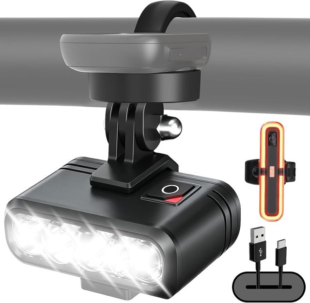 Fahrradlicht Set mit StVZO Zulassung, 3 LED Frontlicht Blendfrei & Rücklicht mit Bremslichtfunktion, USB-C Aufladbar, IP65 Wasserdicht, Halterung Kompatibel mit GoPro & Fahrradcomputer für MTB E-Bike