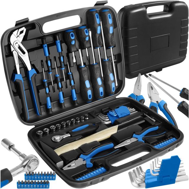 TecTake 402789 Universal Werkzeugkoffer 57 teilig, mit Werkzeug gefüllt | für Haushalt, Garage & Werkstatt | mit Hammer, Schraubendreher, Zange u.v.a.m.