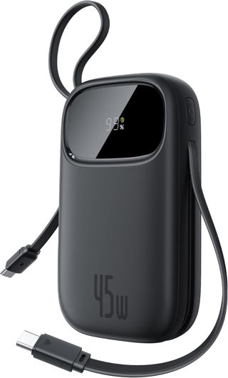 Baseus QPow3 Powerbank 45W 20000mAh mit 2 integriertem USB-C Kabel, Power Bank PD3.0 QC4.0, 3 USB C und 1 USB A, LED Display Schnellladefunktion für iPhone 17/16/15 Pro Max, iPad, Galaxy, Schwarz