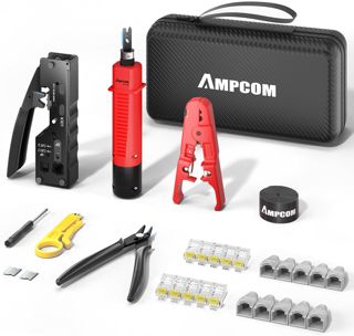 AMPCOM Ethernet Crimper Kit 9-in-1 Pass Through RJ45/RJ11 Netzwerk-Werkzeugsatz Kit für STP Cat7/6A UTP Cat6/5E/5 RJ45 Stecker mit 110 Punch Down Tool Wire Stripper in tragbarer wasserdichter Tasche