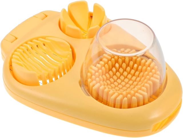Amosfun Multifunktionaler Gelb 3 in 1 Eierschneider aus Edelstahl und Abs Sicher für Leicht zu Reinigen für Sandwiches und Salate
