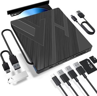 varkda Externes CD DVD Laufwerk USB 3.0 & USB-C Brenner für Laptop PC Mac