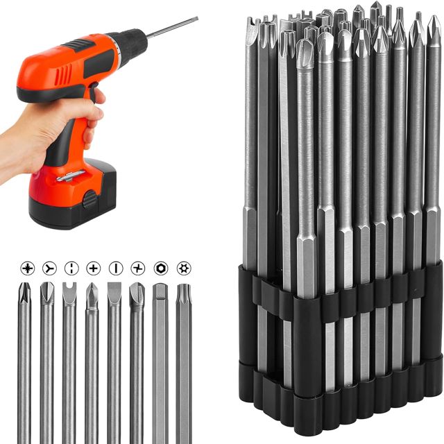 32 Stück Schraubendreher Bit Set 150mm Lang, 1/4" Magnetisch Sechskant