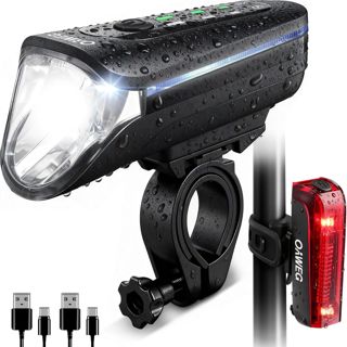 Fahrradlicht Set StVZO zugelassen, 100 Lux Frontlicht mit Auto-Modus, Rücklicht mit Bremslicht blinkend, USB-C aufladbar, Akkuanzeige, IPX4 spritzwassergeschützt, einfache Montage