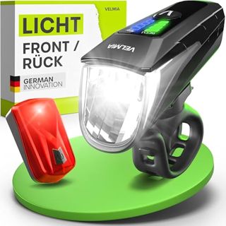 Velmia Fahrradlichter Set StVZO zugelassen mit USB Akku-Betrieb und 8,5h Leuchtdauer I LED Fahrradlicht Set regenfest und aufladbar I Fahrrad Licht, Fahrrad Zubehör, Fahrradlicht vorne + rücklicht