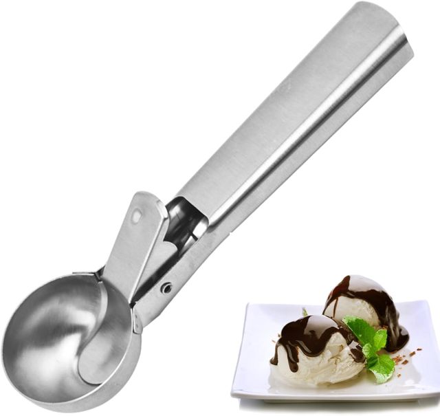 Eisportionierer,Eisportionierer Edelstahl,Gourmet Eisportionierers18.2 cm,Eisportionierers Eislöffel Portionierer,Langlebiges Design,Leicht zu reinigen,für Gelato,Keksteig,Sorbet,Silber