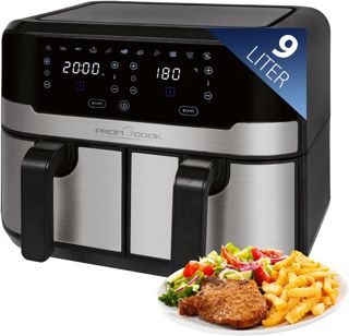 ProfiCook® XXL Heißluftfritteuse | 10L | Öl und Fettfrei | buntes Touch-Display | 2400W Airfryer | Heißluftfritteuse 2 Kammern | 10 Programme | 80-200°C | Heissluftfritteuse | PC FR 1313 H