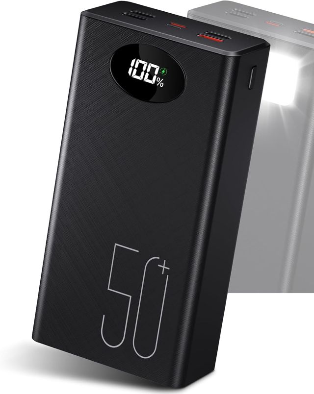 50000mAh Power Bank mit integriertem Kabel: Externer Akku mit 22,5 W Schnellladung und großer Kapazität, tragbares Ladegerät mit 5 Ausgängen und 2 Eingängen MP3 Player Lautsprech