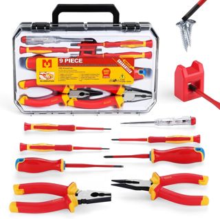9 Pcs VDE Schraubendreher-Satz Schlitz, Kreuzschlitz, Drahtschneider, Spitzzange, Spannungsprüfer, Ent-Magnetisierer. Ideal für Elektrogeräten, Handys, Computern und Präzisionsgeräten.
