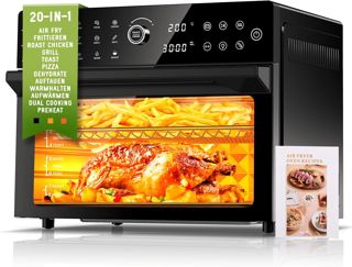 30L Heißluftfritteuse XXL Minibackofen mit LED-Touchscreen, Minibackofen mit Umluft mit 20 Programmen und Zwei Kochmodi, 1800W Heissluftfritteuse Air Fryer Oven ohne Öl, 8h Timer, Rezeptbuch,7 Anhänge