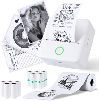 PRAOAHEI Mini Drucker, Tragbarer Thermodrucker mit 10 Rollen Druckerpapier