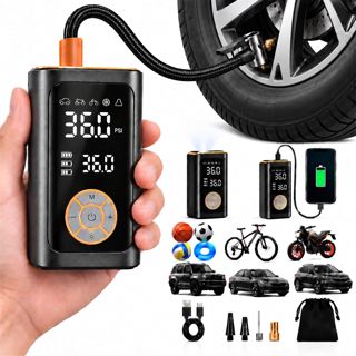 Elektrische Luftpumpe, Akku Fahrradpumpe, Tragbarer Reifenfüller mit Memory
