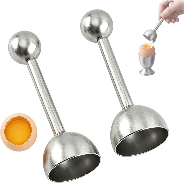 Eieröffner für gekochte Eier, 2 Stück Edelstahl Eierköpfer, Hochwertiges Küchenwerkzeug mit Kugel für Perfekt Geöffnete Weiche und Harte Eier, Ergonomisch Gestaltet für Küche, Esszimmer & Bar