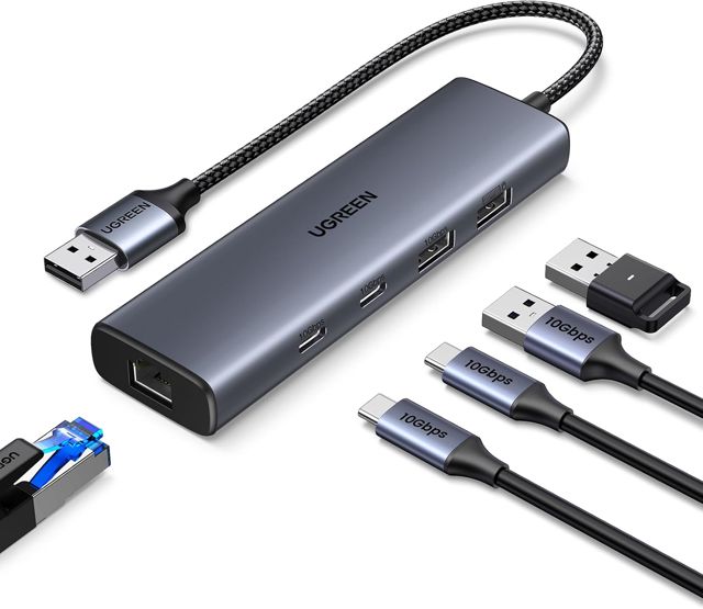 UGREEN 10Gbps USB Hub Ethernet Adapter USB LAN Adapter mit 2*USB C 3.2