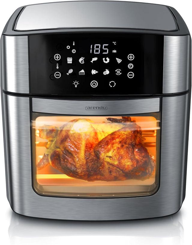Arendo - XXL Heißluftfritteuse 16 Liter - Grill - Dörrautomat - Backofen - Air Fryer - Touchscreen - Easy&Clean - Fritteuse ohne Öl - Umluft - Pizza Hähnchen Pommes - BPA frei - schwarz