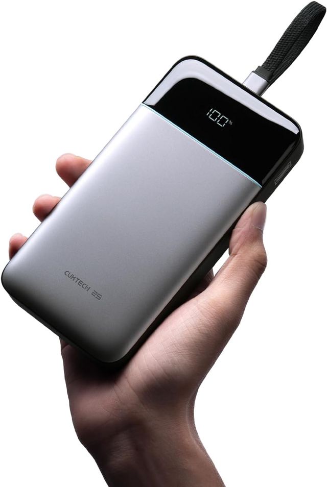 CUKTECH 25 SE 100W Powerbank 25000 mAh mit Integriertem USB-C Kabel, Power Bank Schnellladung mit Digitales Display Laptop Power Bank USB C für MacBook Pro, Xiaomi, Galaxy, iPhone