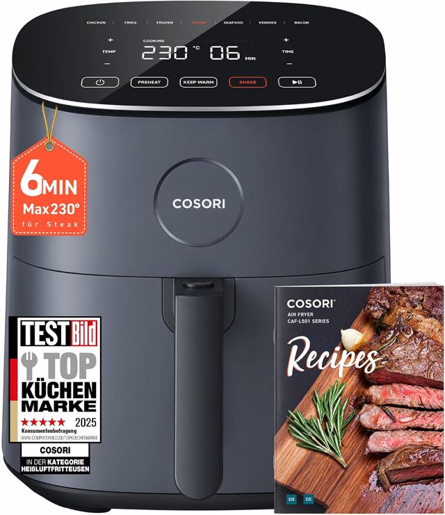 Cosori Airfryer, Max 230°C, 4,7L 7-in-1 Heißluftfritteuse