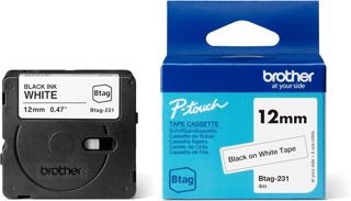 Brother Original Btag-231 Schriftband 12 mm breit, 4 m lang, schwarz/weiß