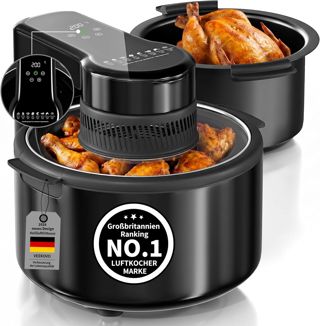 Heißluftfritteuse Airfryer, 5.5L, herausnehmbare Glasbehälter & Deckel, beleuchtetes Sichtfenster, ölfreies Frittieren, 90% weniger Fett, leicht zu Reinigen, kompakt (schwarz)