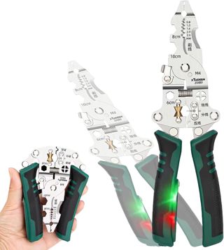 20 in 1 Faltbare Abisolierzange, Multifunktions Wire Crimper Zange Elektrisches Werkzeug mit Spannungsprüfer, Heavy Duty Kabelschneider, Abisolieren, Ziehen, Schaben & Crimpen Werkzeug für Elektriker