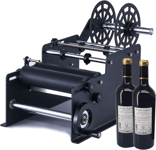SUSEMSE Runde Flaschen etikettiermaschine MT-30, Manueller Etikettenapplikator Einstellbar Halbautomatische Beschriftungsmaschine Selbstklebend für Dosen und Flaschen
