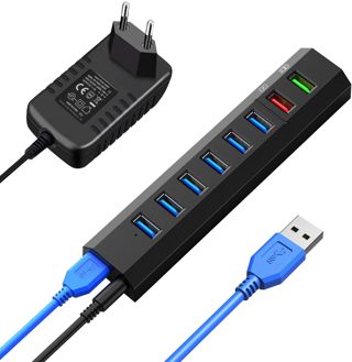 USB Hub 3.0 mit Netzteil Vansuny USB Hub Aktiv 3.0 mit netzteil 24W(12V/2A) Mehrfachstecker Ultraschnelle Übertragung 5 Gb/s Kompatibel mit Computer MacBook Pro/Air