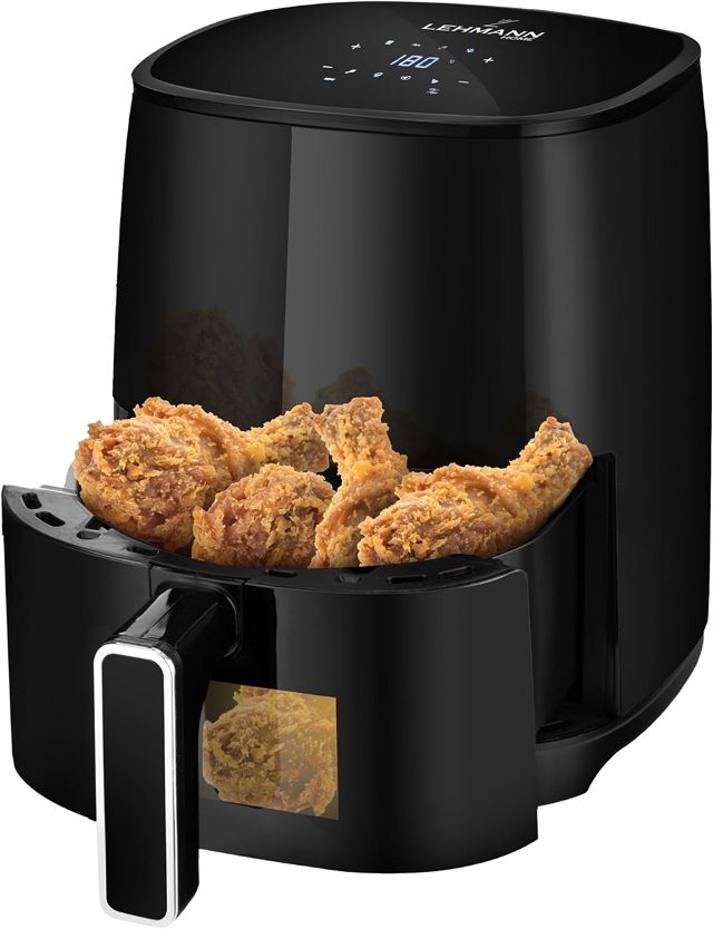 LEHMANN Heißluftfritteuse 3,5L, 1400 W, Air Fryer mit 8 Programmen, 80-200°C, Antihaftbeschichtung, Timer, Spülmaschinenfester, Friteuse ohne Öl und Fett für Grillen, Backen, Dehydrieren