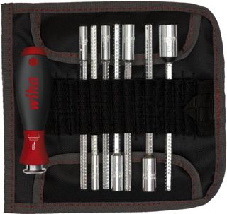 Wiha Schraubendreher mit Wechselklingen Set SYSTEM 6 (27712), 9 tlg. für tiefliegende Schrauben, Innensechskant/Kreuz/TORX/Schlitz inkl. Rolltasche
